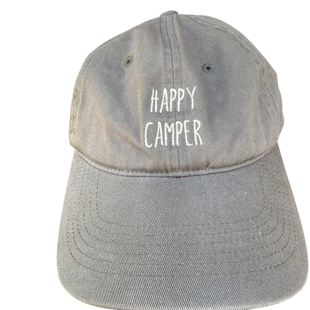 Happy Camper Embroidered Dad Hat Baseball Cap Faded Gray Adjustable Strap